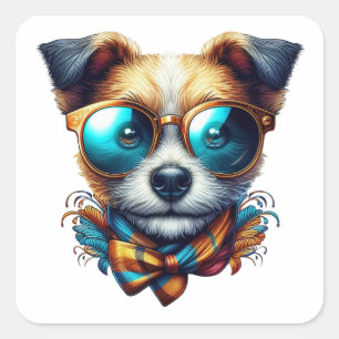 Stijlvolle hond met bril Kleurrijke moderne huisdi Vierkante Sticker