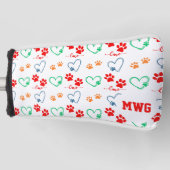 Stijlvolle HOND PAW PRINTS en LIEFDE HARTEN Monogr Golfheadcover (Voorkant)