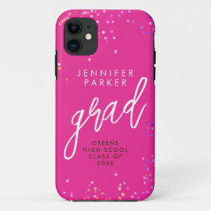Stijlvolle hot pink Afstuderen met modern wit scri iPhone 11 Hoesje