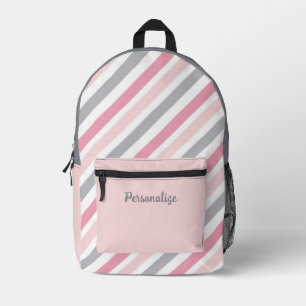 Stijlvolle Hot Pink & Grey Angled Stripes Personal Bedrukte Rugzak