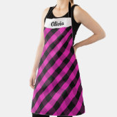 Stijlvolle Hot Pink Plaid Custom Name Moderne keuk Schort (Insitu)