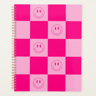 Stijlvolle Hot roze geruite & schattige gelukkige Planner