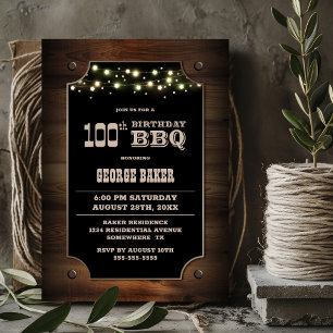Stijlvolle Hout 100e Verjaardag BBQ Kaart