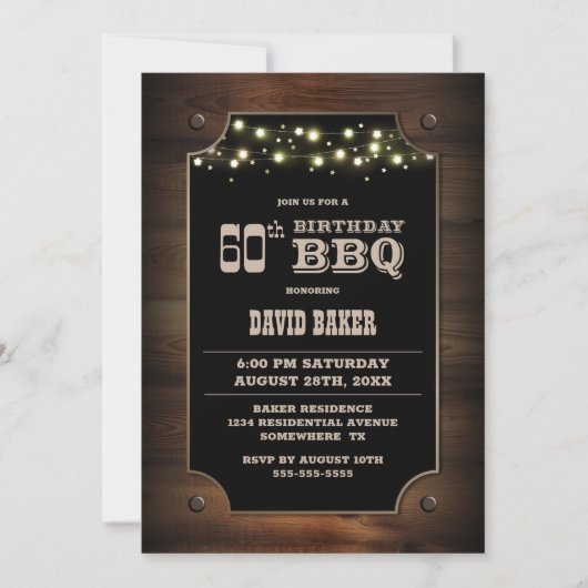 Stijlvolle Hout 60e Verjaardag BBQ Kaart (Voorkant)