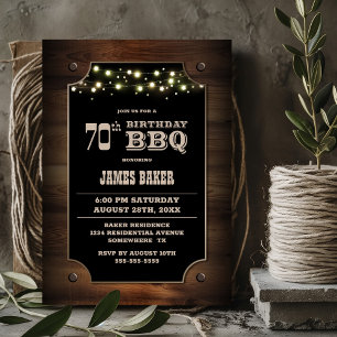 Stijlvolle Hout 70e Verjaardag BBQ Kaart