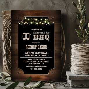 Stijlvolle Hout 80e Verjaardag BBQ Kaart