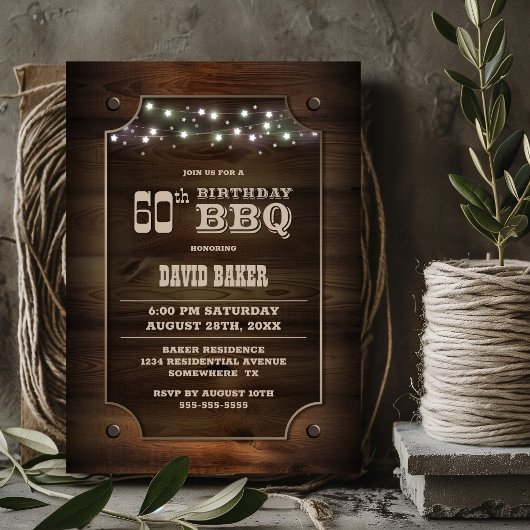 Stijlvolle houten 60e verjaardag BBQ Kaart