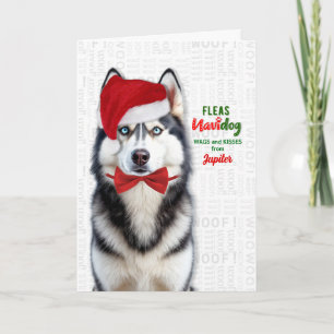 Stijlvolle Husky Hond Grappige Vlooien Navidog met Feestdagen Kaart