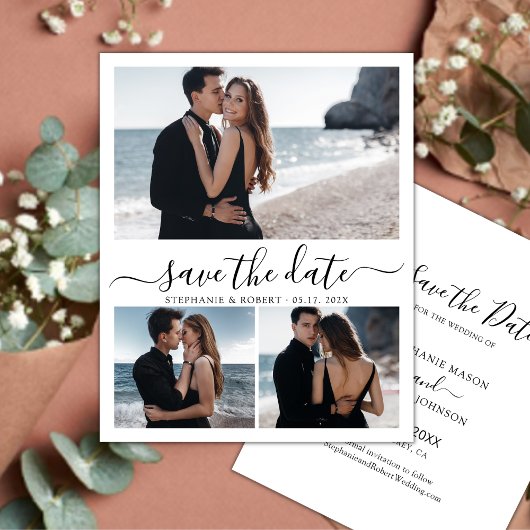 Stijlvolle kalligrafie 3 foto collage bruiloft save the date