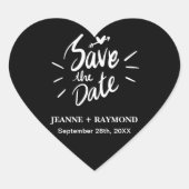 Stijlvolle Kalligrafie Zwart Bruiloft Save the Dat Hart Sticker (Voorkant)