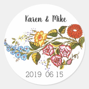 Stijlvolle Kalocsai bloemen - gepersonaliseerde tr Ronde Sticker