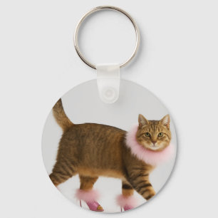 Stijlvolle kat in roze hakken en pluizige glamo Sleutelhanger