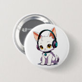 Stijlvolle kat met koptelefoon ronde button 5,7 cm (Voorkant /achterkant)