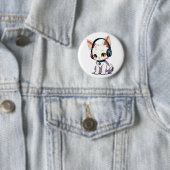Stijlvolle kat met koptelefoon ronde button 5,7 cm (In situ)