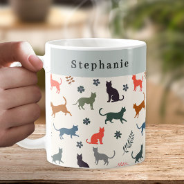 Stijlvolle kattenpatroon gepersonaliseerd koffiemok