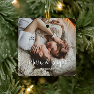Stijlvolle Kerst Vrolijk Helder Familie Foto Keramisch Ornament