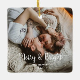 Stijlvolle Kerst Vrolijk Helder Familie Foto Keramisch Ornament