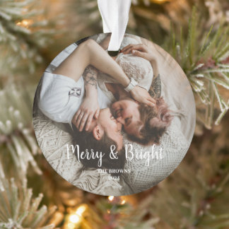 Stijlvolle Kerst Vrolijk Helder Familie Foto Ornament