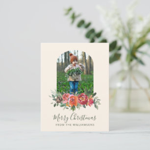 Stijlvolle Kerstmis Rode Bloem Minimalistische Fot Feestdagenkaart