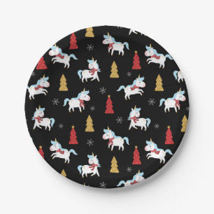 Stijlvolle kerstunicorns Winter Snowflakes Trein Papieren Bordje