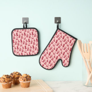 Stijlvolle keukenhandschoenen met delknopdesign ovenwant & pannenlap set