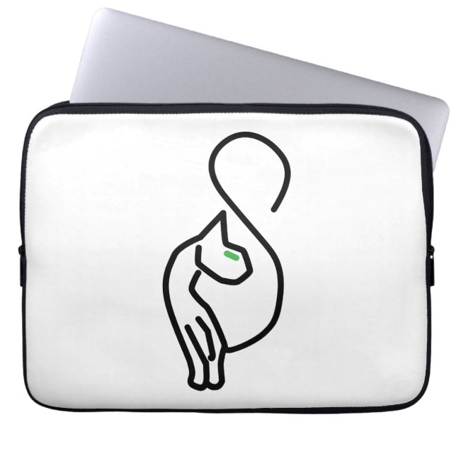 Stijlvolle Kitty Cat Outline Laptop Sleeve (Voorkant)