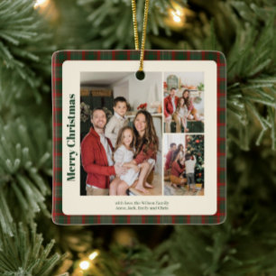 Stijlvolle Klasse Plaid 3 foto's Kerstmis Keramisch Ornament