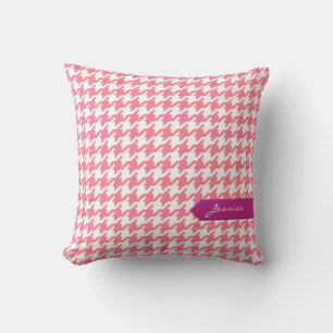 Stijlvolle klassieke roze houndstooth met monogram kussen