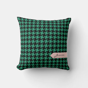 Stijlvolle klassieke smaragd houndstooth met monog kussen
