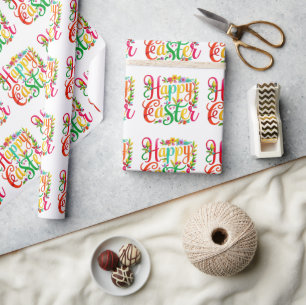 Stijlvolle Kleurrijke Bloemige Gelukkig Pasen Cadeaupapier