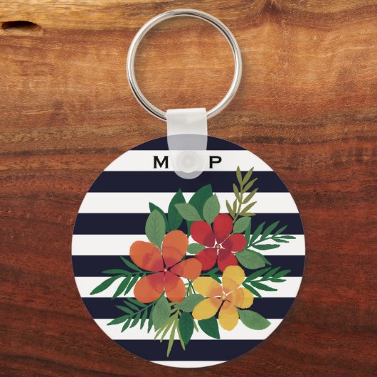 Stijlvolle, kleurrijke Floral op zwarte en witte s Sleutelhanger (Voorkant)