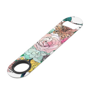 Stijlvolle kleurrijke Waterverf Floral Patroon Speed Flessenopener