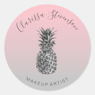 Stijlvolle, kleurrijke zilveranananassroze make-up ronde sticker