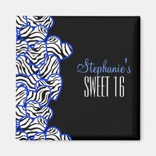 Stijlvolle Kobalt Sweet 16 Zebra Heart Design Naam Magneet