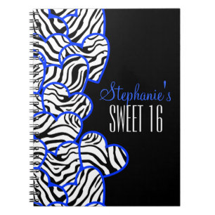 Stijlvolle Kobalt Sweet 16 Zebra Heart Design Naam Notitieboek