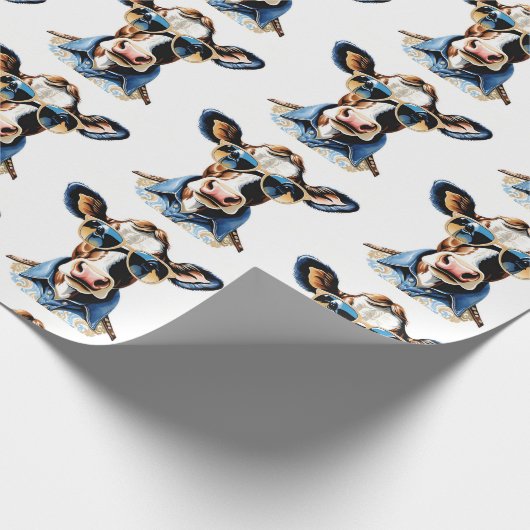 Stijlvolle koe in zonnebril en paisleysjaal cadeaupapier (Hoek)