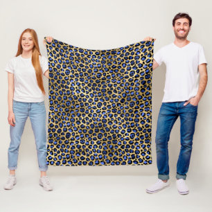 Stijlvolle koninklijk blauwe en gouden folie luipa fleece deken