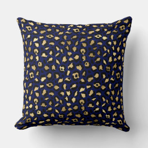 Stijlvolle koninklijk blauwe en gouden folie luipa kussen