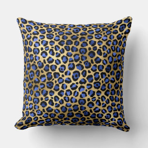 Stijlvolle koninklijk blauwe en gouden folie luipa kussen