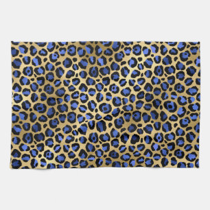 Stijlvolle koninklijk blauwe en gouden folie luipa theedoek