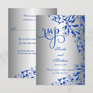 Stijlvolle Koninklijk Blauwe en Zilveren Krullen R RSVP Kaartje