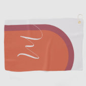 Stijlvolle Koraal en Magenta Roze Boog met Monogra Golfhanddoek (Horizontaal)