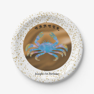 Stijlvolle Kreeft 1e Verjaardag & Gouden Confetti  Papieren Bordje
