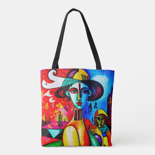 Stijlvolle kubisme Lady Canvas tas (Achterkant)