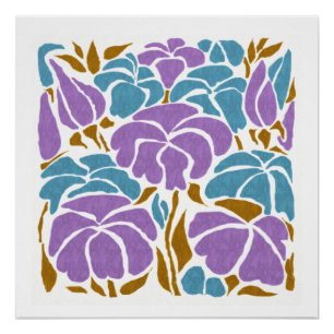 Stijlvolle lavendel Blue en Yellow Floral Art Perfect Poster