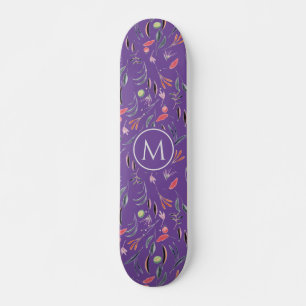 Stijlvolle lavendel Floral Waterverf MONOGRAM Skateboard