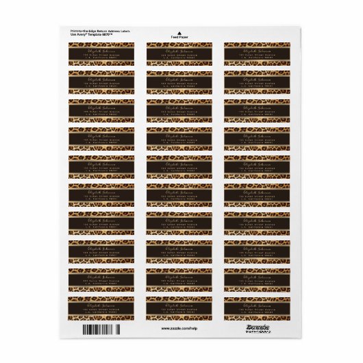Stijlvolle Leopard Animal Print Bruin & Gouden Str Etiket (Full Sheet)