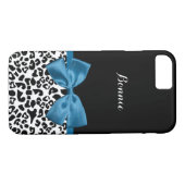 Stijlvolle Leopard Print Name en Mode Blue Bow Case-Mate iPhone Case (Achterkant (Horizontaal))