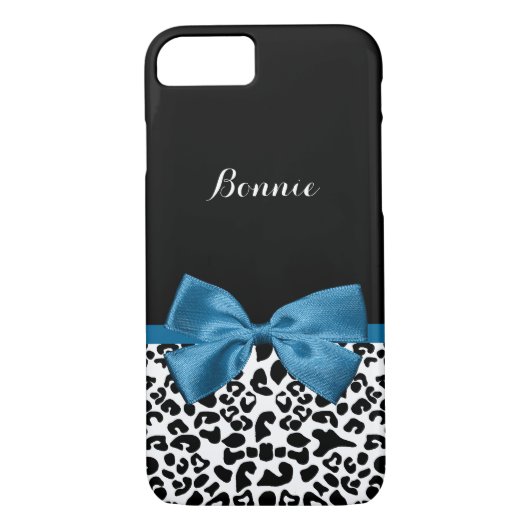 Stijlvolle Leopard Print Name en Mode Blue Bow Case-Mate iPhone Case (Achterkant)