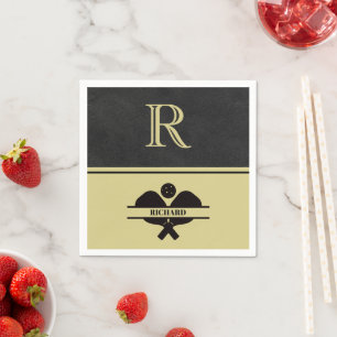 Stijlvolle leren textuur monogram naam zwart goud servet